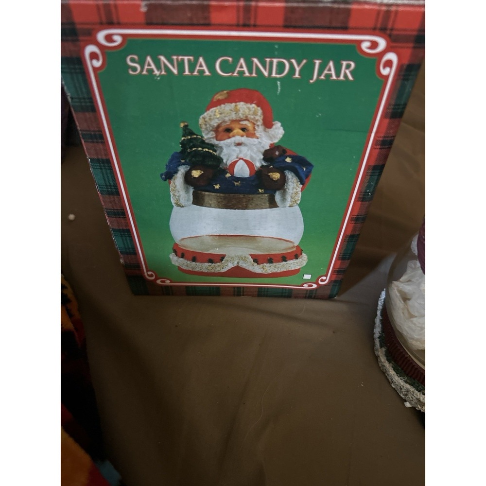 Santa‎ Candy Jar Resin Figurine Lid Glass Jar Christmas Holiday Decor w/ Box